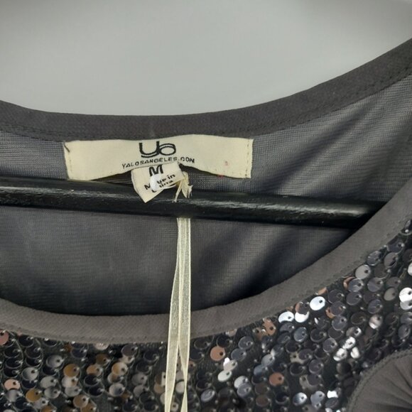 Ya Los Angeles Silk Gary Size Medium pleated Dress with Sequin Detail Wednesday - Picture 5 of 6